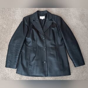 WORTHINGTON Women's LEATHER BLAZER BLACK SIZE LARGE